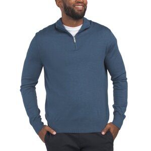 CALVIN KLEIN Insignia Blue Merino Wool Blend Quarter Zip Sweater